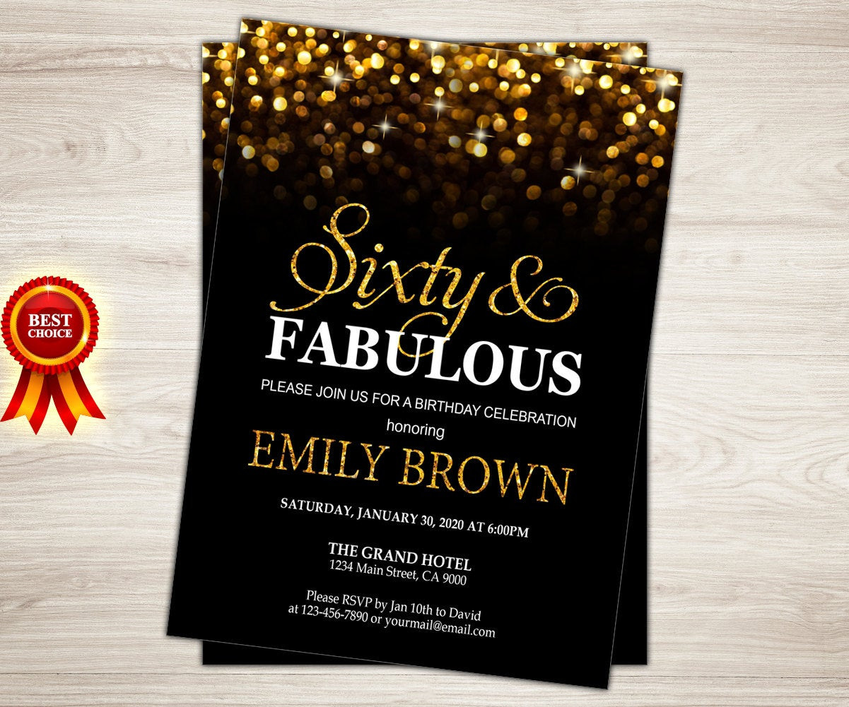 Surprise 60th Birthday Party Invitations
 Surprise 60th Birthday Invitation for women Sixty and