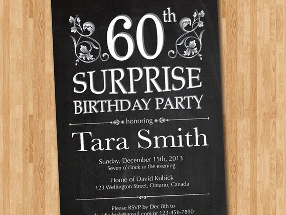 Surprise 60th Birthday Party Invitations
 60th Surprise Birthday Invitation Chalkborad Birthday