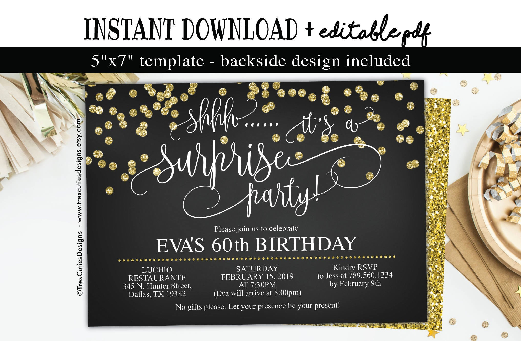 Surprise 60th Birthday Party Invitations
 Surprise birthday invitation 60th birthday Party Black