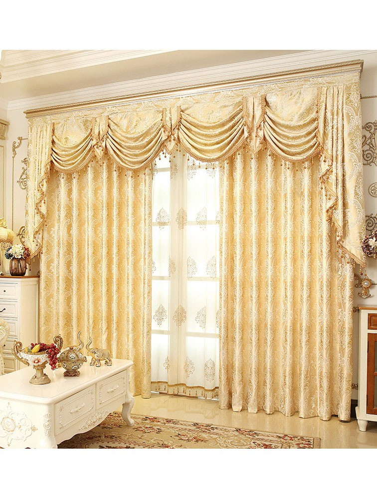 Swag Curtains For Living Room
 Baltic Jacquard Yellow Blue Coffee color Floral Waterfall