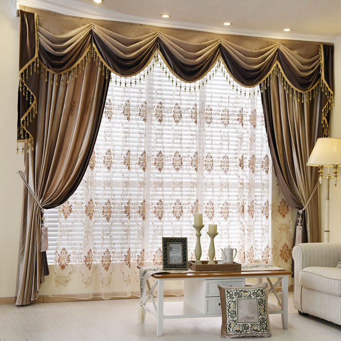 Swag Curtains For Living Room
 Brown Plain Chenille Waterfall and Swag living room