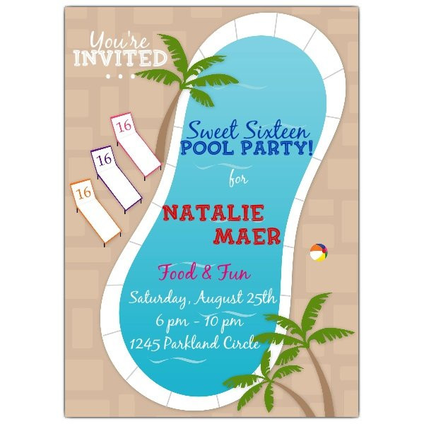 Sweet 16 Birthday Pool Party Ideas
 Pool Fun Sweet Sixteen Invitations