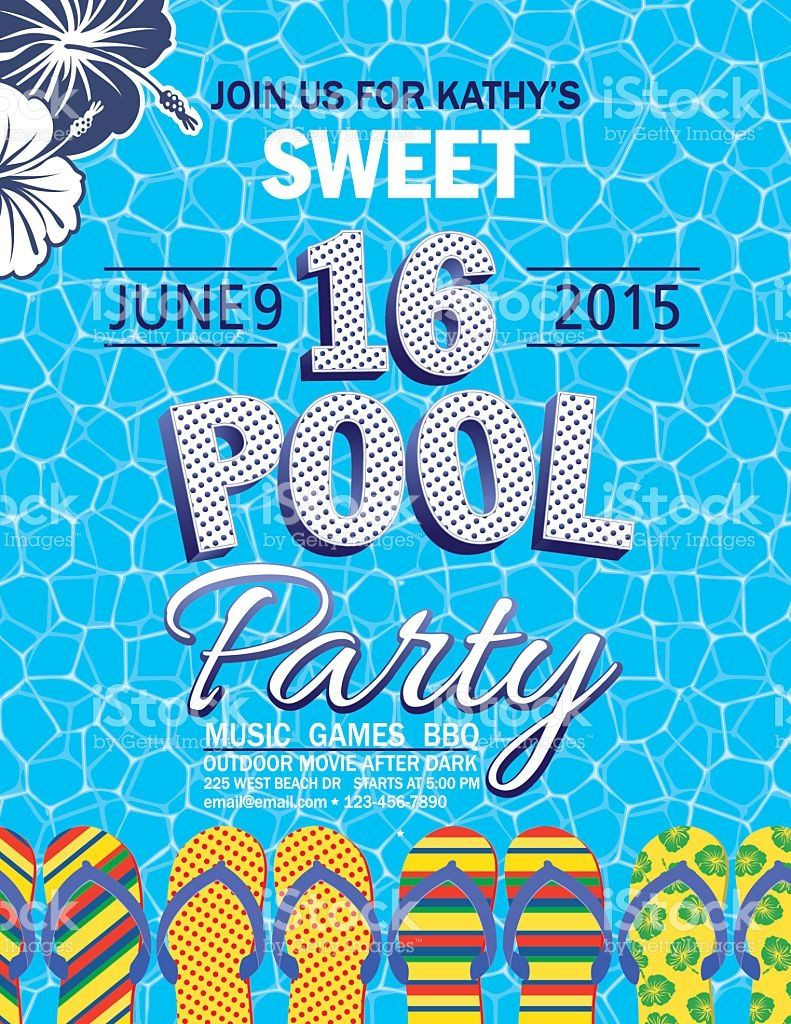 Sweet 16 Birthday Pool Party Ideas
 Sweet 16 Pool Party Invitation With one blue and one white