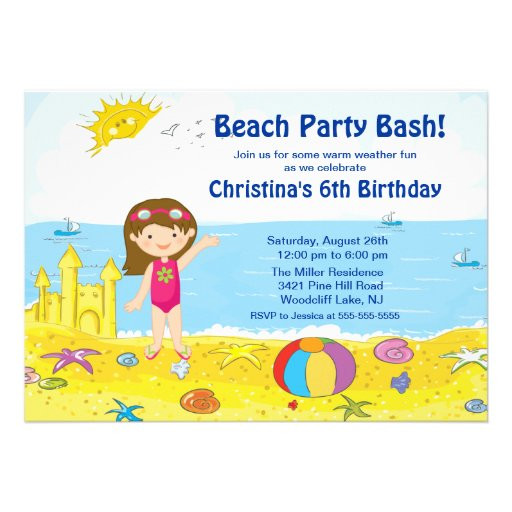 Swimming Birthday Party Invitations
 Beach Party Girl Swimming Birthday Invitation 5" X 7