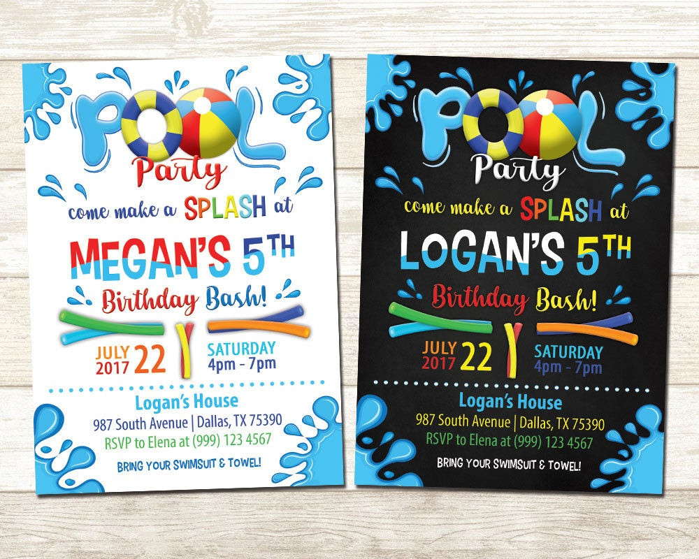Swimming Birthday Party Invitations
 Pool Party Birthday Invitation Swimming Pool Birthday Party