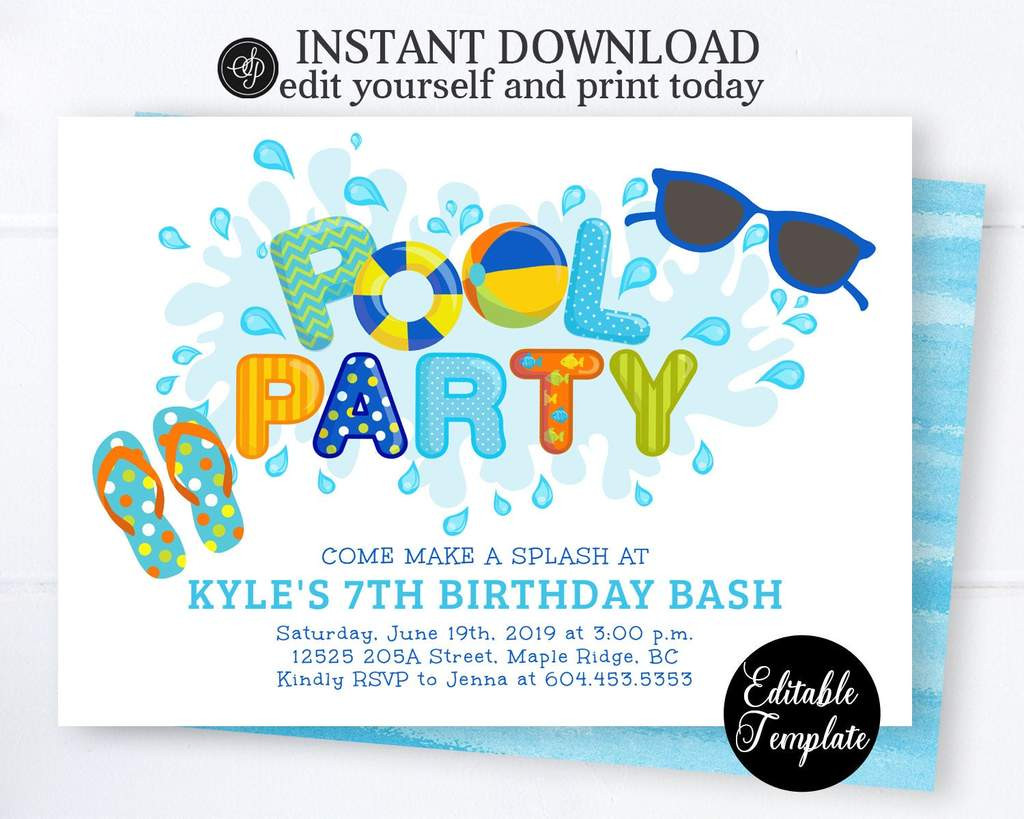 Swimming Birthday Party Invitations
 Pool Party Invitation Boy Swimming Birthday Party