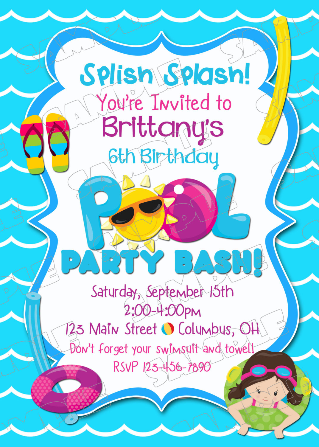 Swimming Birthday Party Invitations
 Pool party invitation swim party swimming birthday party