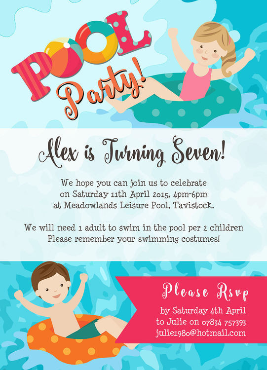 Swimming Birthday Party Invitations
 Swimming Pool Party Invitation from £0 80 each