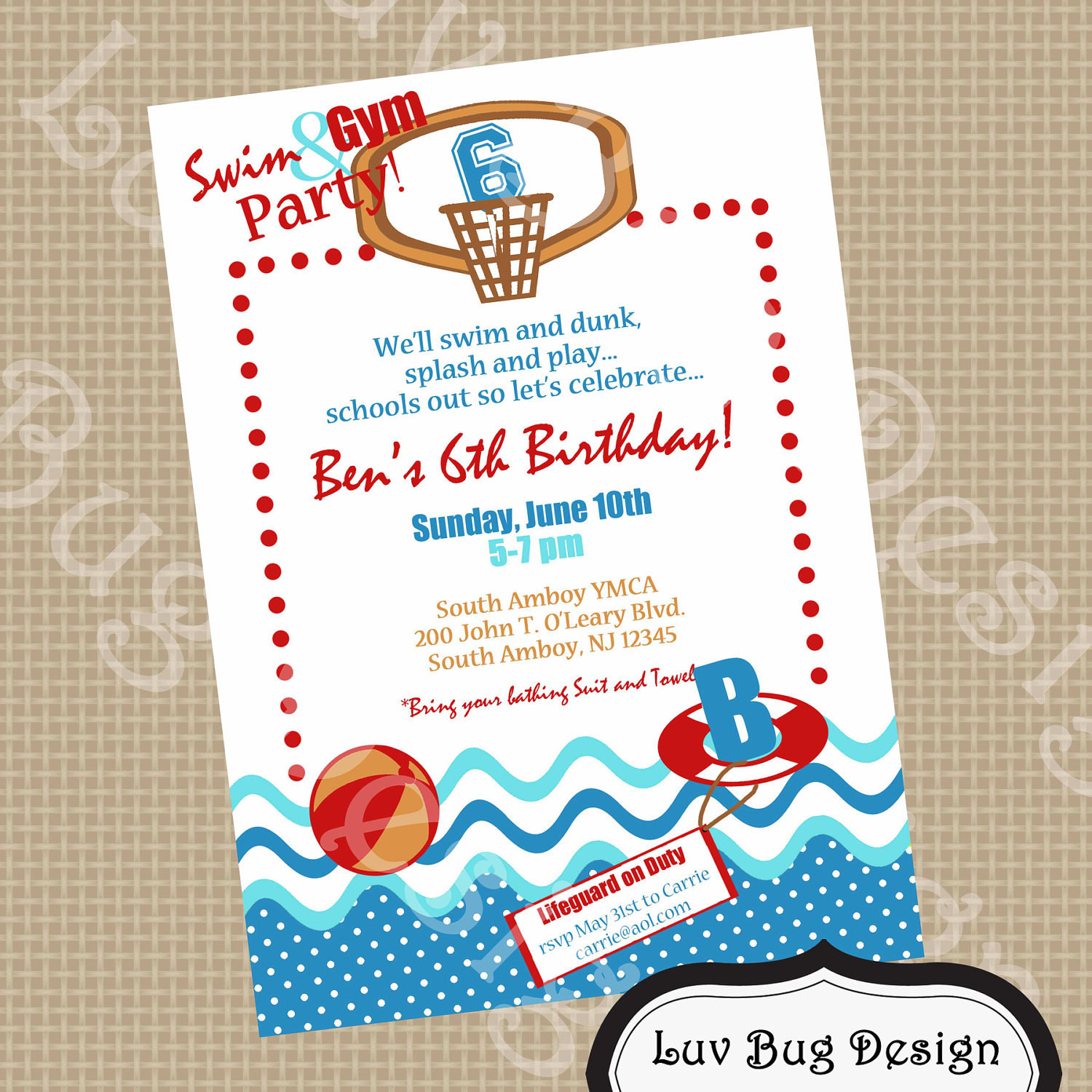 Swimming Birthday Party Invitations
 PRINTABLE Swim & Gym Birthday Party Invite by luvbugdesign