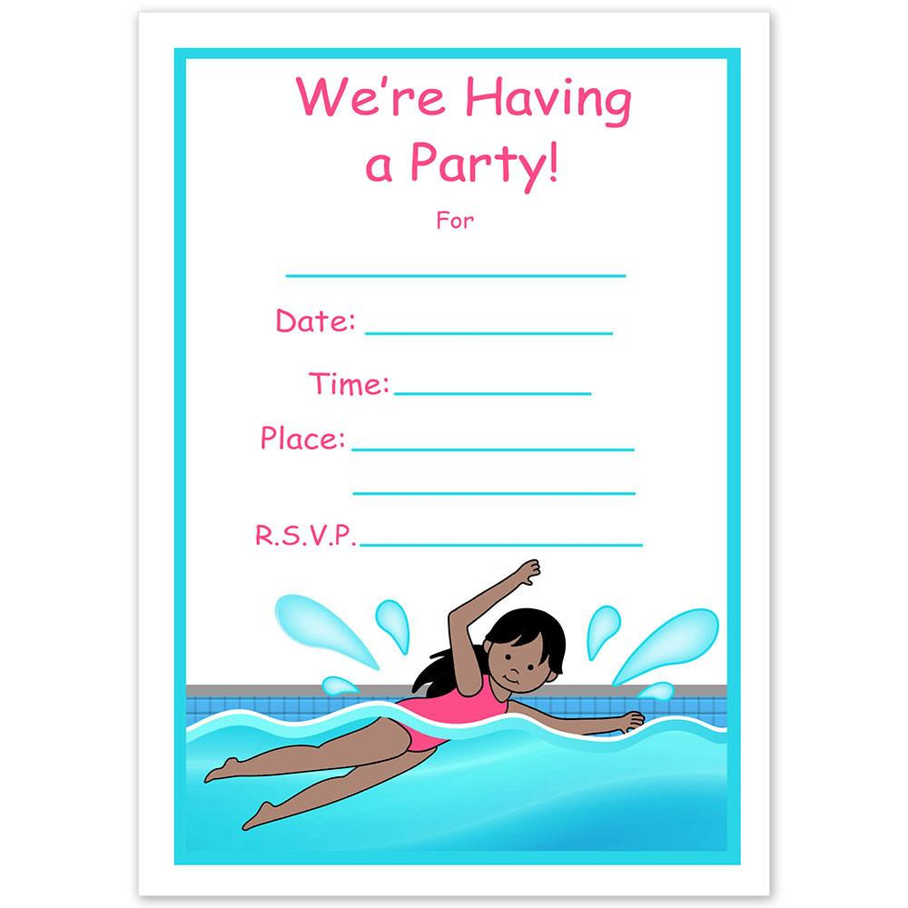 Swimming Birthday Party Invitations
 Swimming Girl Fill In the Blank Birthday Party Invitations