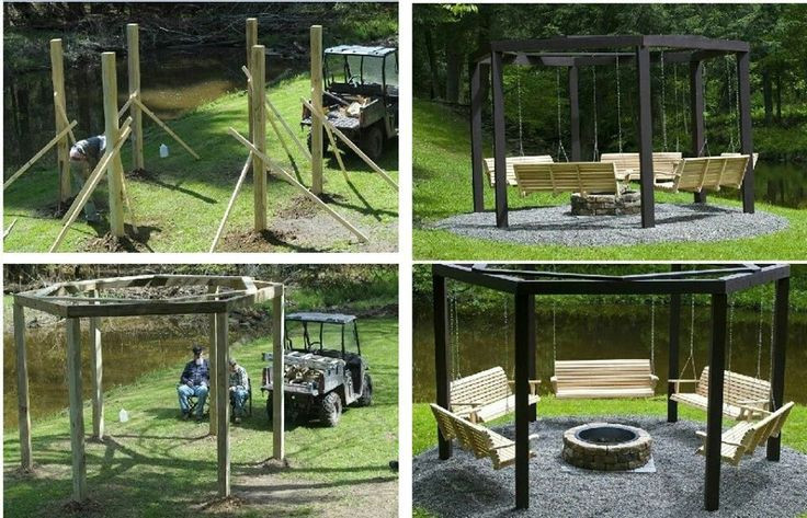 Swinging Bench Fire Pit
 Pergola firepit & swinging benches