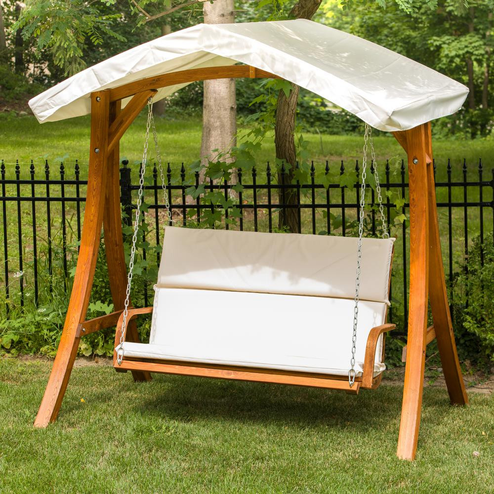 Swings For Backyard
 Leisure Season Wooden Patio Swing Seater with Canopy
