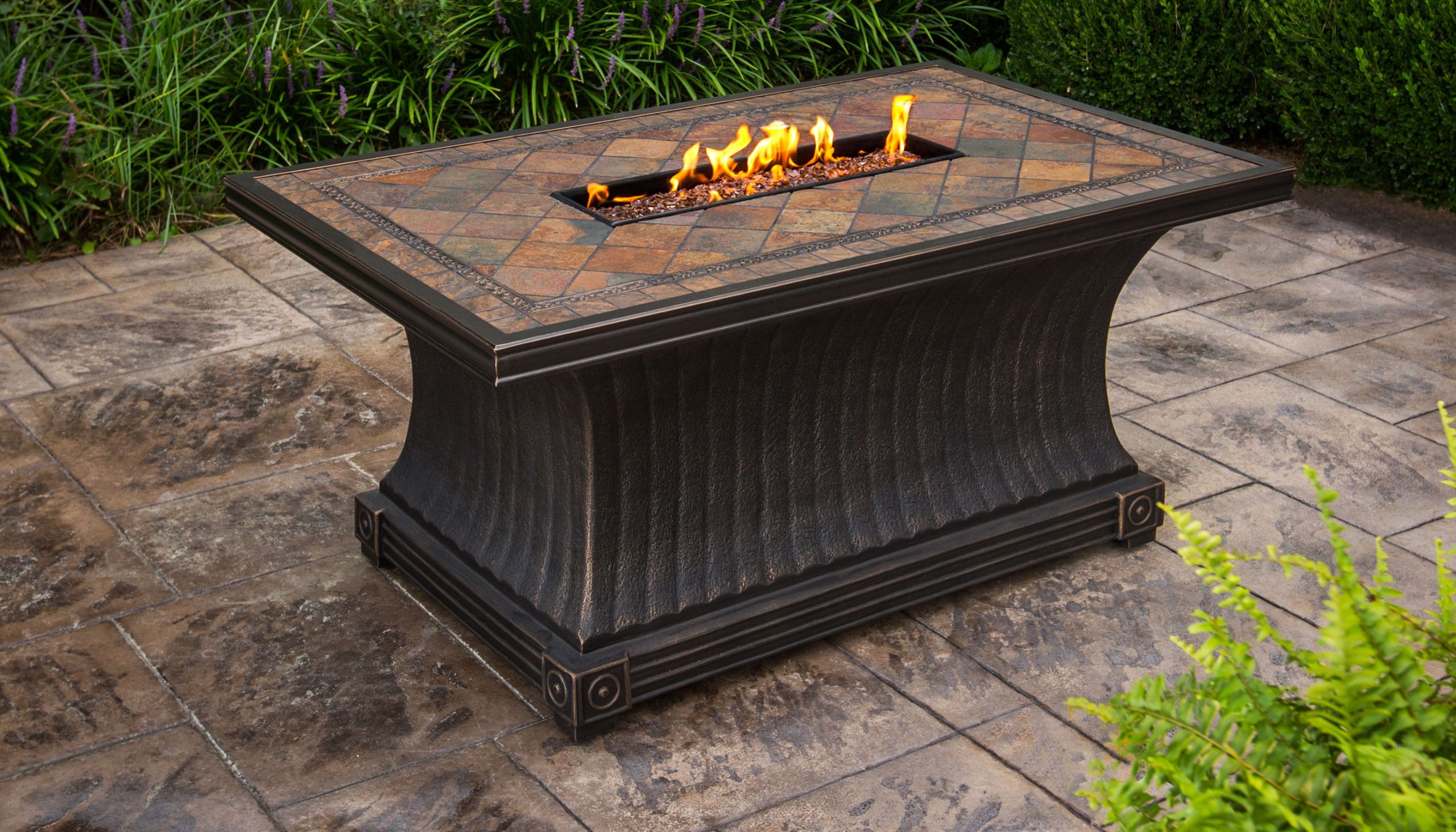 Table Top Firepit
 Vienna 32 x 52 Inch Rectangular Slate Top Gas Fire Pit Table