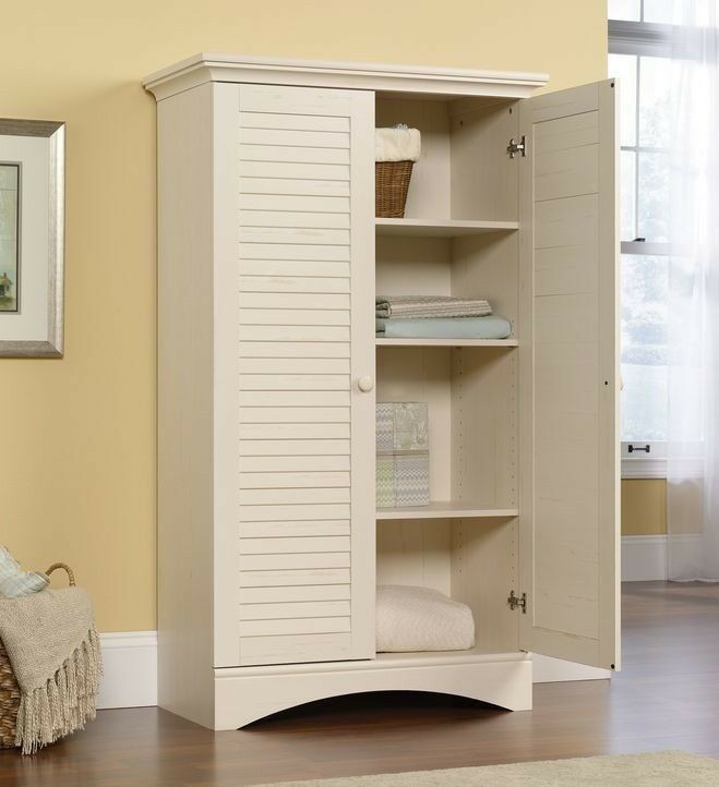 Tall White Kitchen Storage Cabinet
 Sauder Storage Organizer Wood Tall Shelf White Cabinet