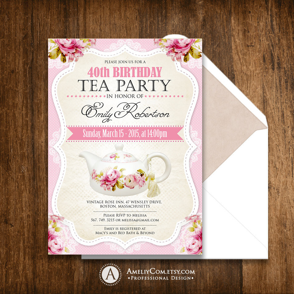 Tea Party Birthday Invitation
 Tea Party Birthday Invitation Printable Adult Girl Invite