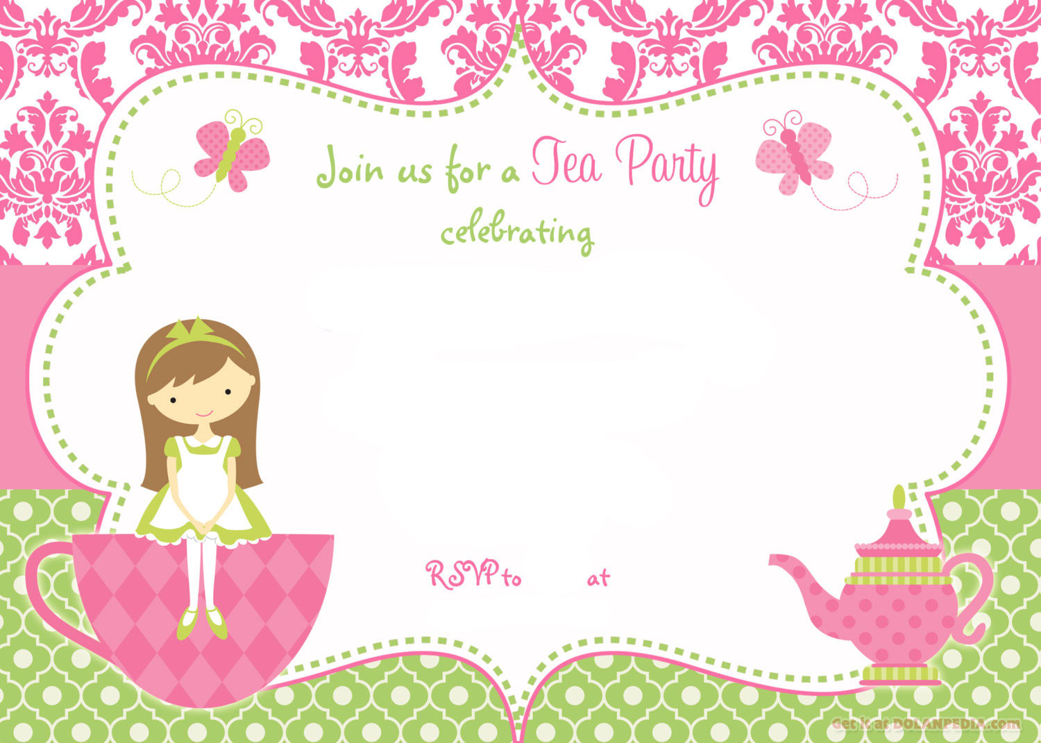 Tea Party Birthday Invitation
 Free Printable Tea Party Invitation Template for GirlFREE
