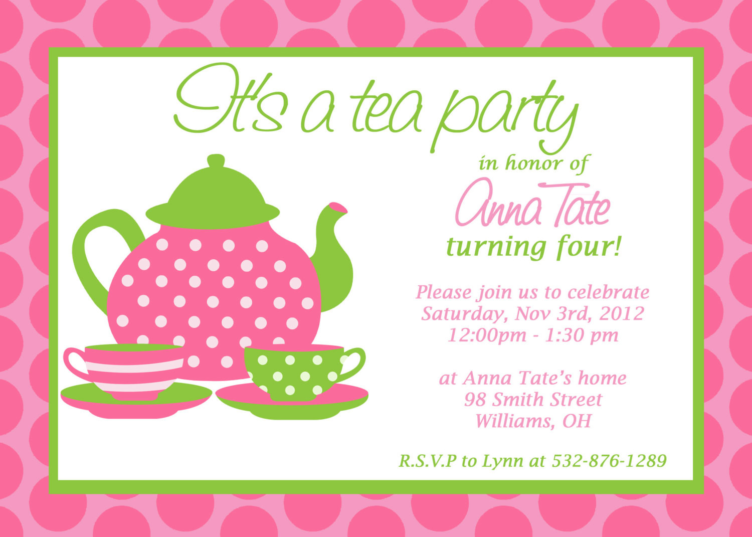 Tea Party Birthday Invitation
 Princess Tea party Birthday Invitations
