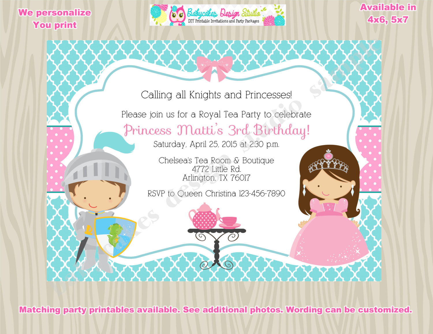 Tea Party Birthday Invitation
 Royal Tea Party Birthday Invitation invite knights and