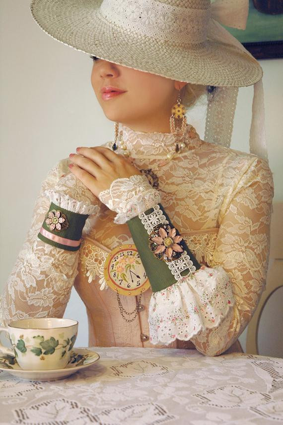 Tea Party Clothing Ideas
 Steampunk Cuffs Steampunk Victorian Tea Party Cuffs with