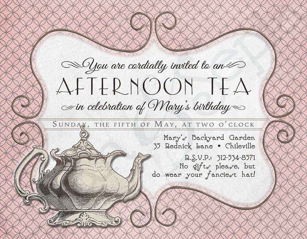 Tea Party Invite Ideas
 Printable Tea Party Birthday Invitation 4 25 x by CyanAndSepia