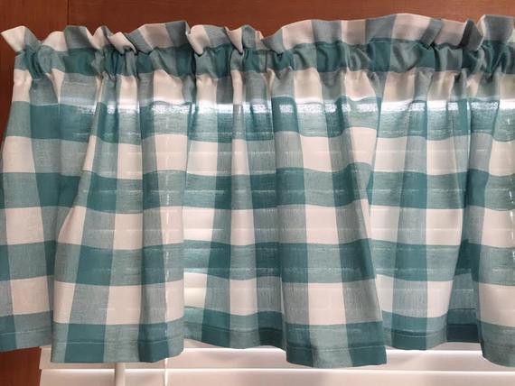 Teal Kitchen Curtains
 Teal and White Country Kitchen Valance Cafe Curtains and