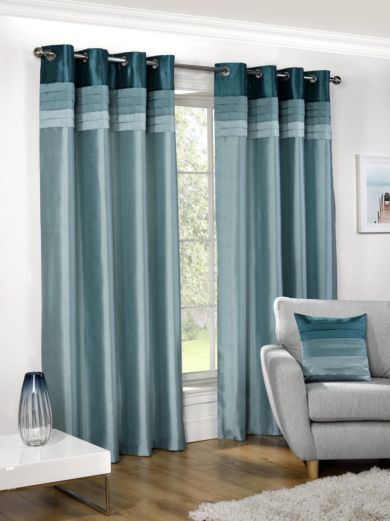 Teal Kitchen Curtains
 Seattle Faux Silk Teal Eyelet Lined Curtains By Hamilton