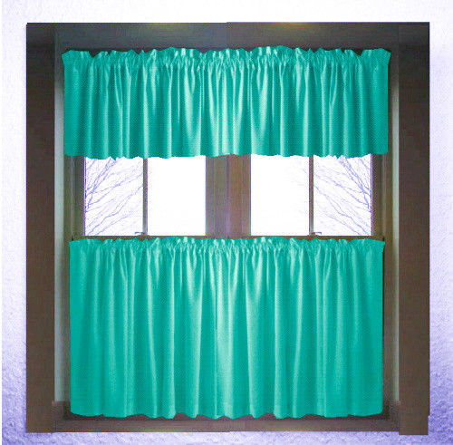 Teal Kitchen Curtains
 Solid Teal or Dark Teal Kitchen Cafe Tier Curtains
