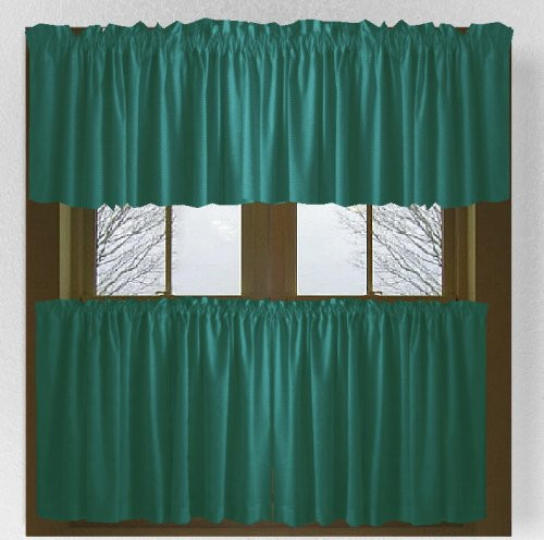 Teal Kitchen Curtains
 Solid Teal Colored Café Style Curtain includes 2 valances