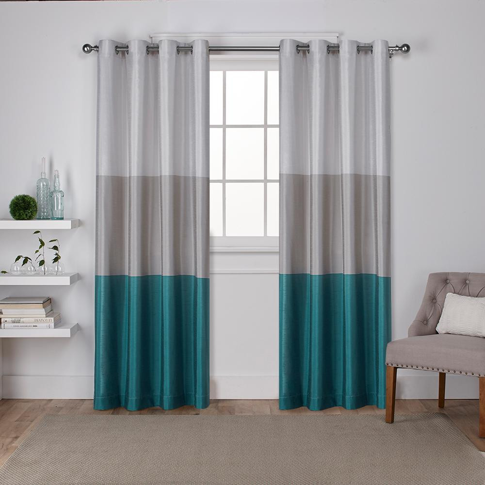 Teal Kitchen Curtains
 Chateau Teal Striped Faux Silk Grommet Top Window Curtain