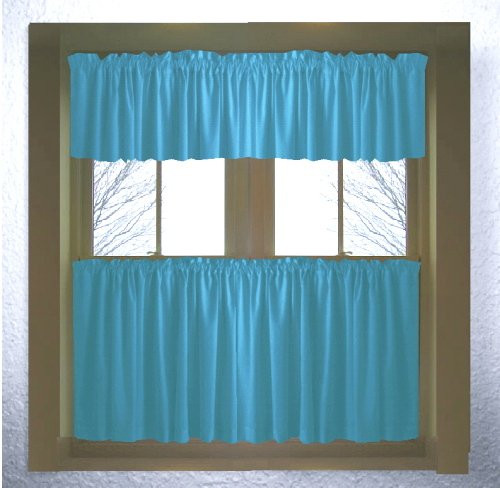 Teal Kitchen Curtains
 Turquoise color tier kitchen curtain two panel set