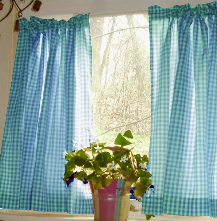 Teal Kitchen Curtains
 Turquoise Gingham Kitchen Café Curtain unlined or with