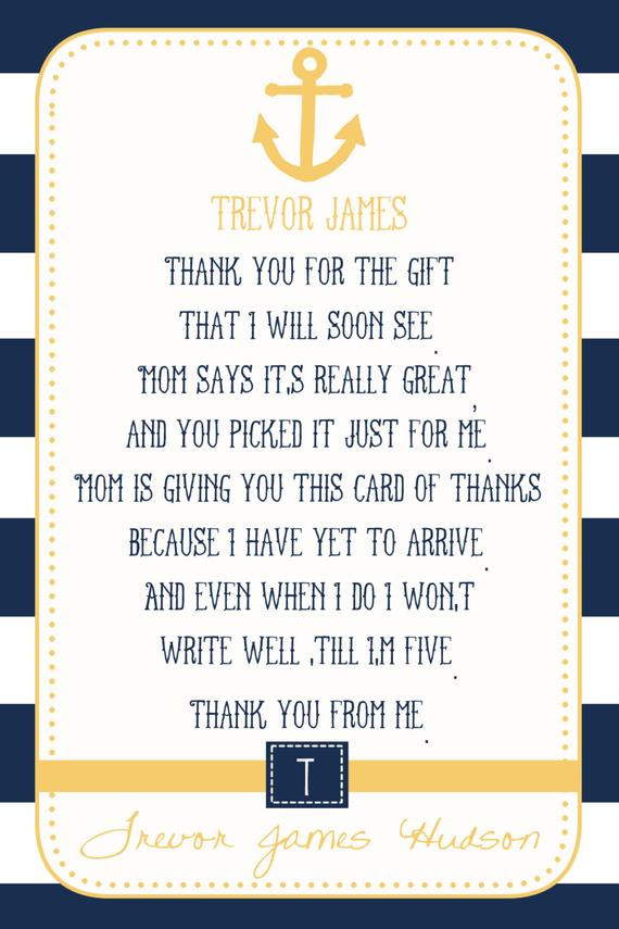 Thank You Baby Quotes
 Nautical Baby Shower Thank You Card You Print 4x6 or 5x7