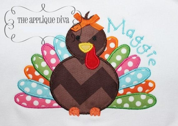Thanksgiving Applique Design
 Fall Thanksgiving Turkey Digital Embroidery Design Machine