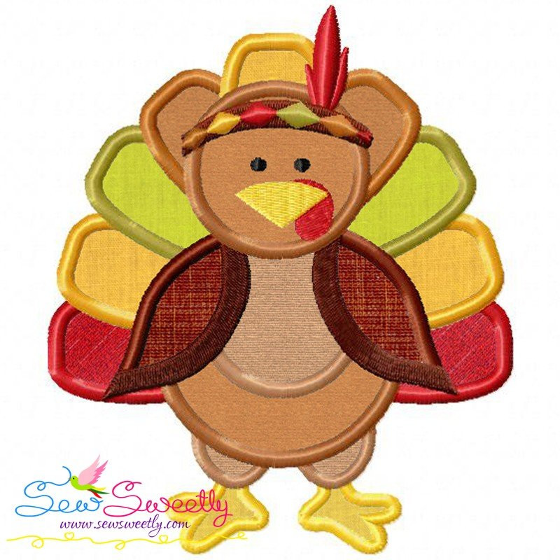 Thanksgiving Applique Design
 Indian Pilgrim Turkey Machine Applique Embroidery Design