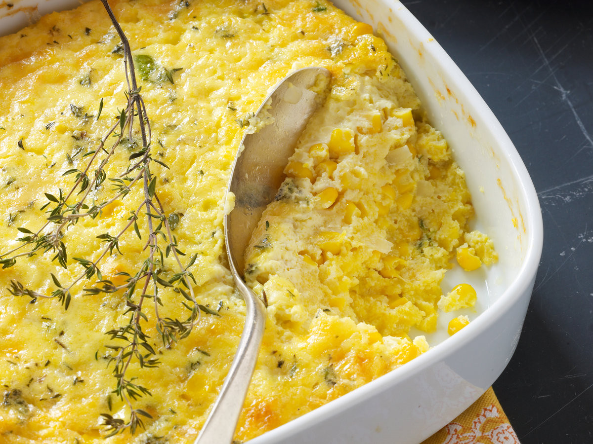 Thanksgiving Corn Recipes
 Fall Corn Pudding with White Cheddar and Thyme Recipe