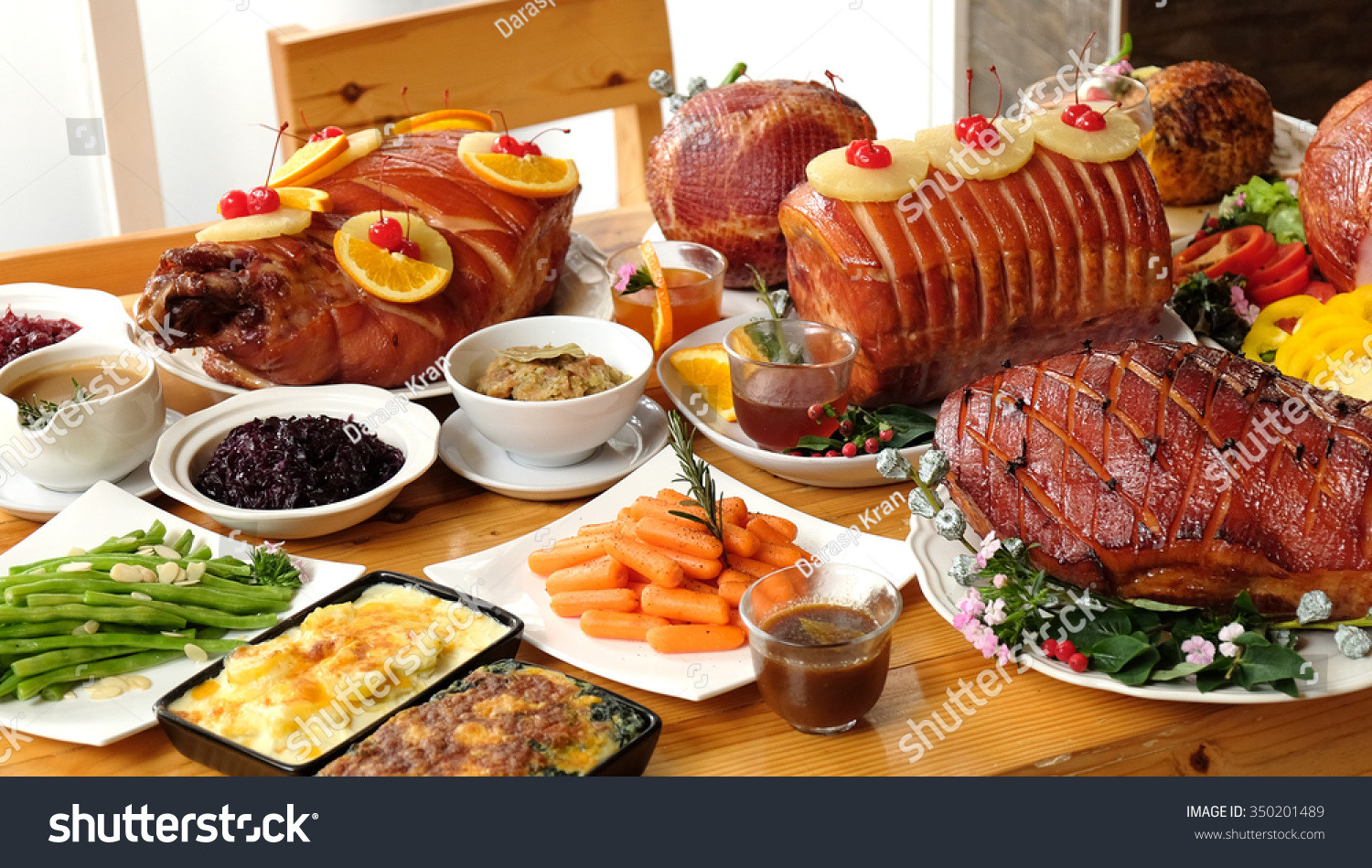 Thanksgiving Ham Dinner
 Roasted Turkey Ham Festive Dinner Christmas Stock