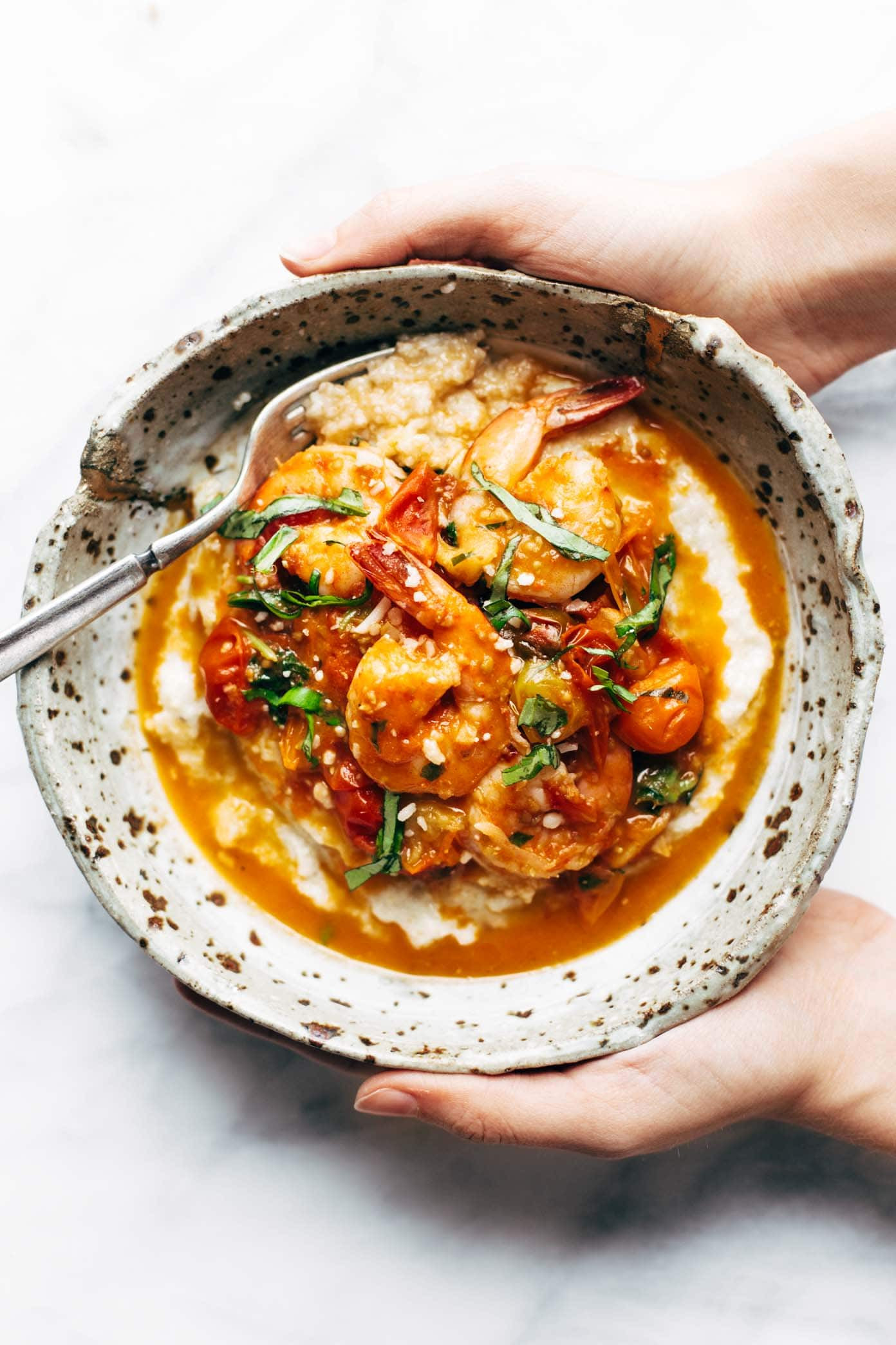 The Best Shrimp And Grits Recipe
 Garlic Basil Shrimp and Grits Recipe Pinch of Yum