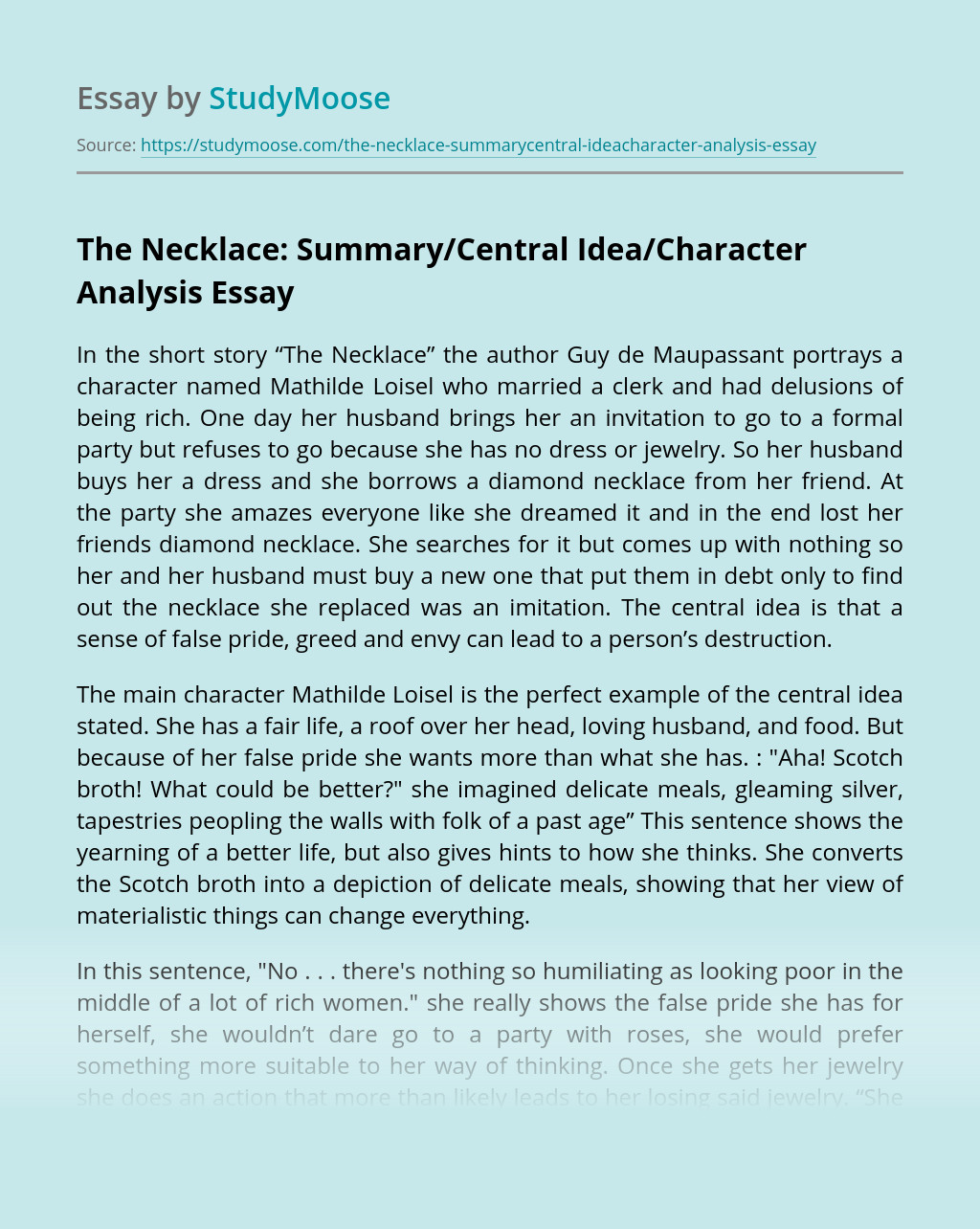 The Necklace Analysis
 The Necklace Summary Central Idea Character Analysis Free