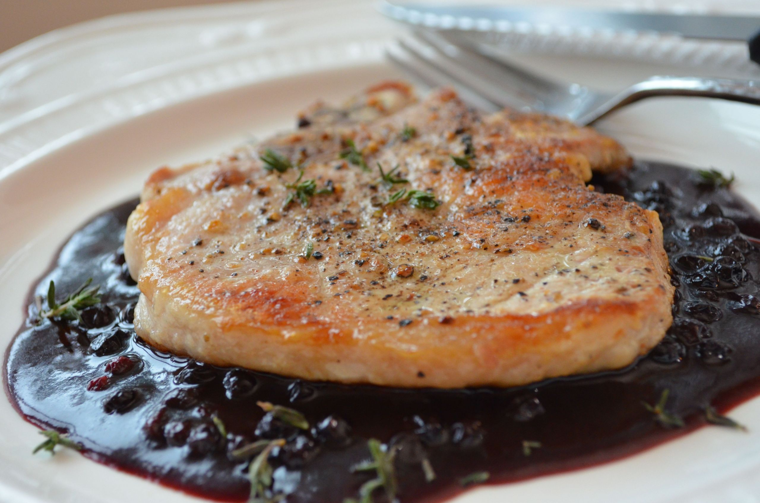 Thin Cut Pork Chops
 Huckleberry Barbeque Sauce with Thin Cut Pork Loin Chops