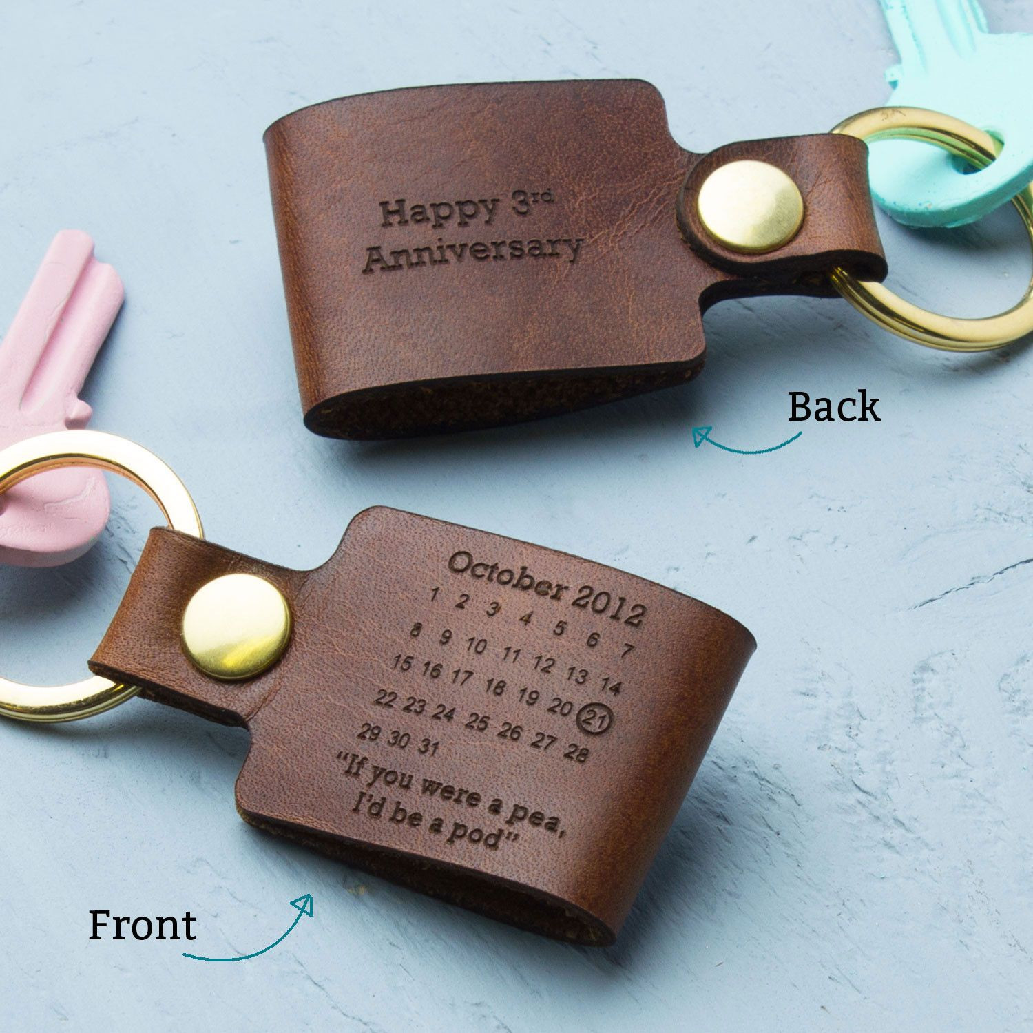 Third Anniversary Gift Ideas For Her
 Personalised Third Wedding Anniversary Leather Keyring