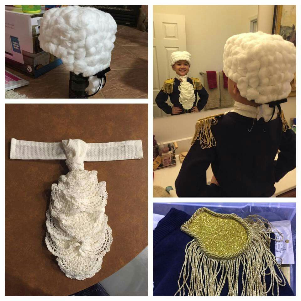 Thomas Jefferson Costume DIY
 Cotton ball wig ascot out of a cheap kitchen towel and