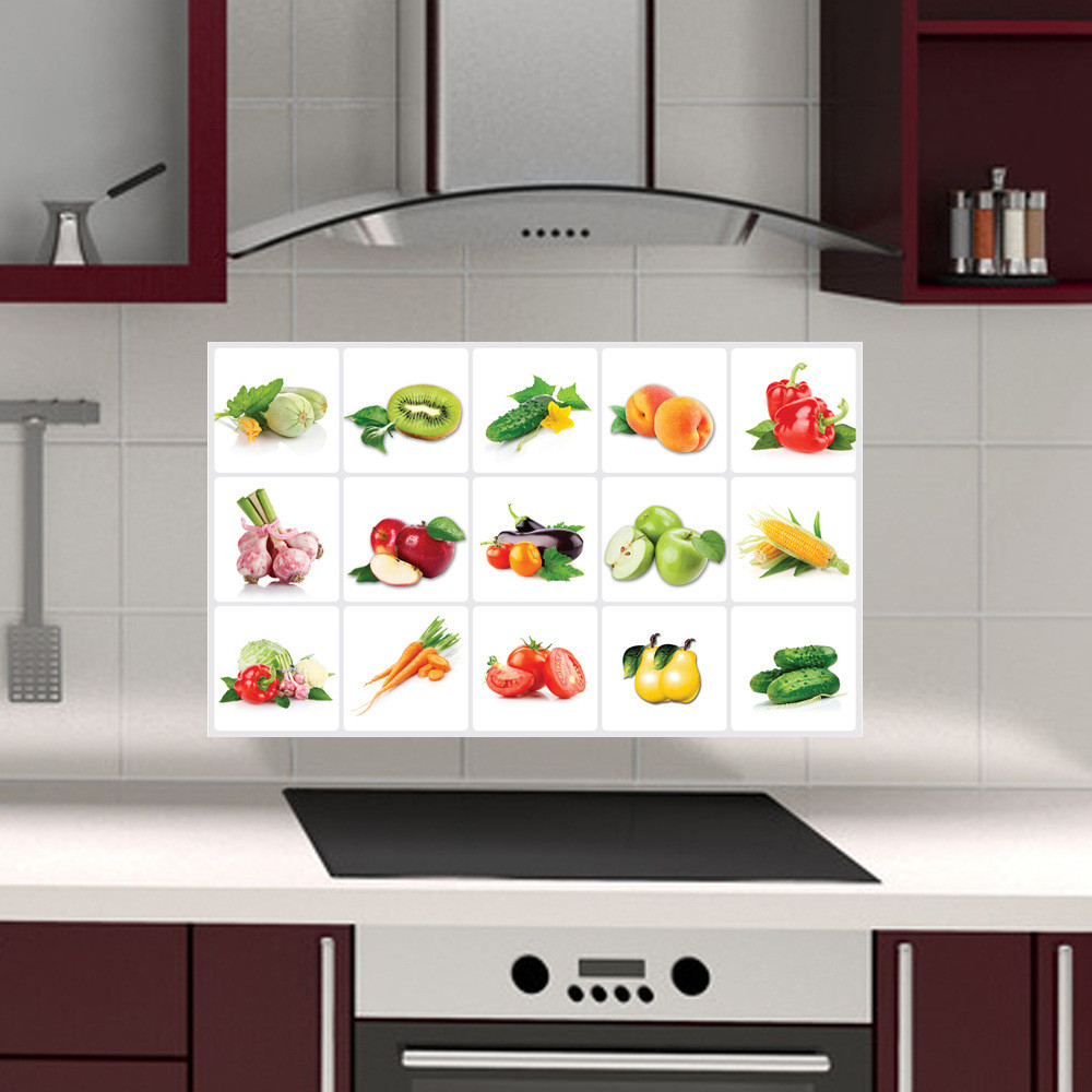 Tile Stickers For Kitchen
 cabinet fruit anti oil kitchen wall tile stickers