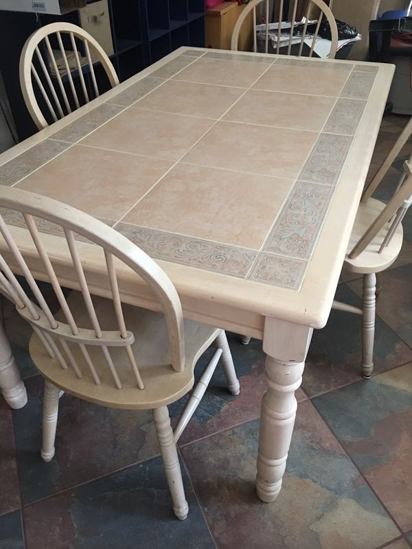 Tile Top Kitchen Table
 Kitchen table with 4 chairs solid wood with inlaid tile