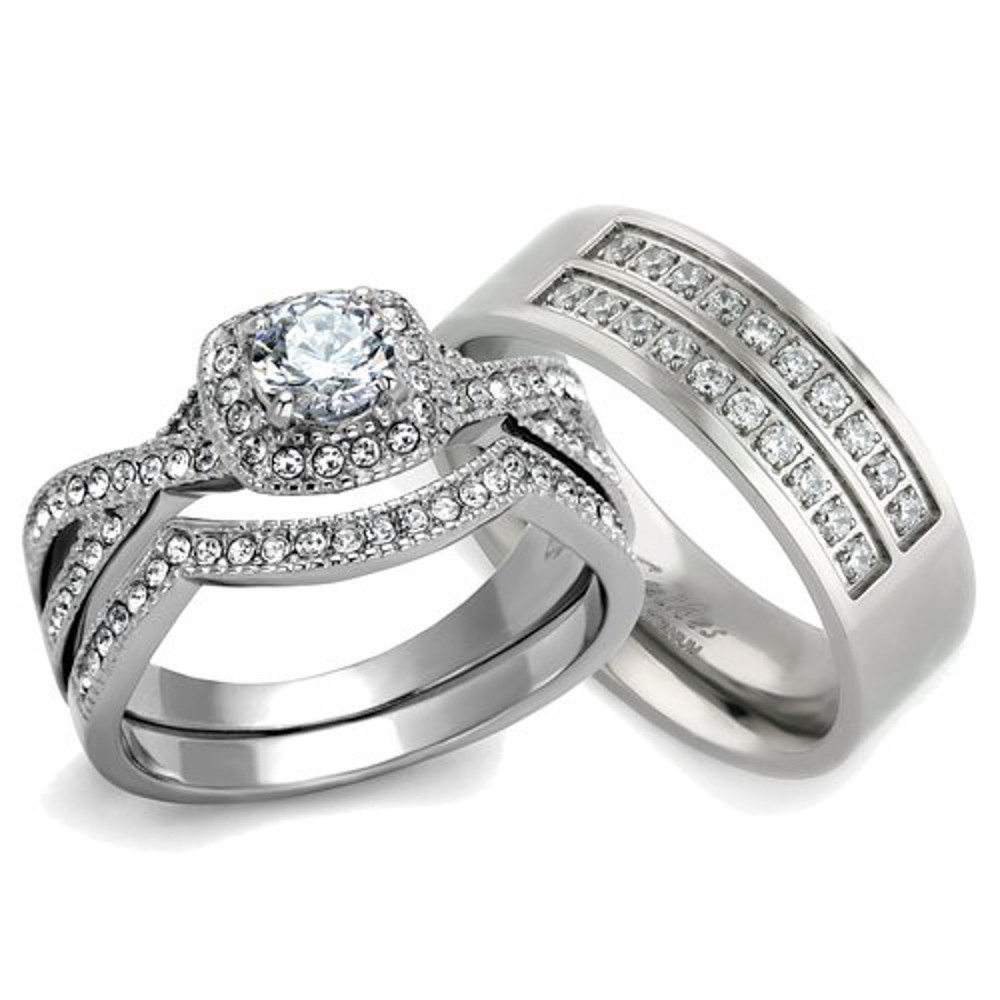 Titanium Wedding Ring Sets
 HIS & HER 3PC SILVER STAINLESS STEEL & TITANIUM WEDDING