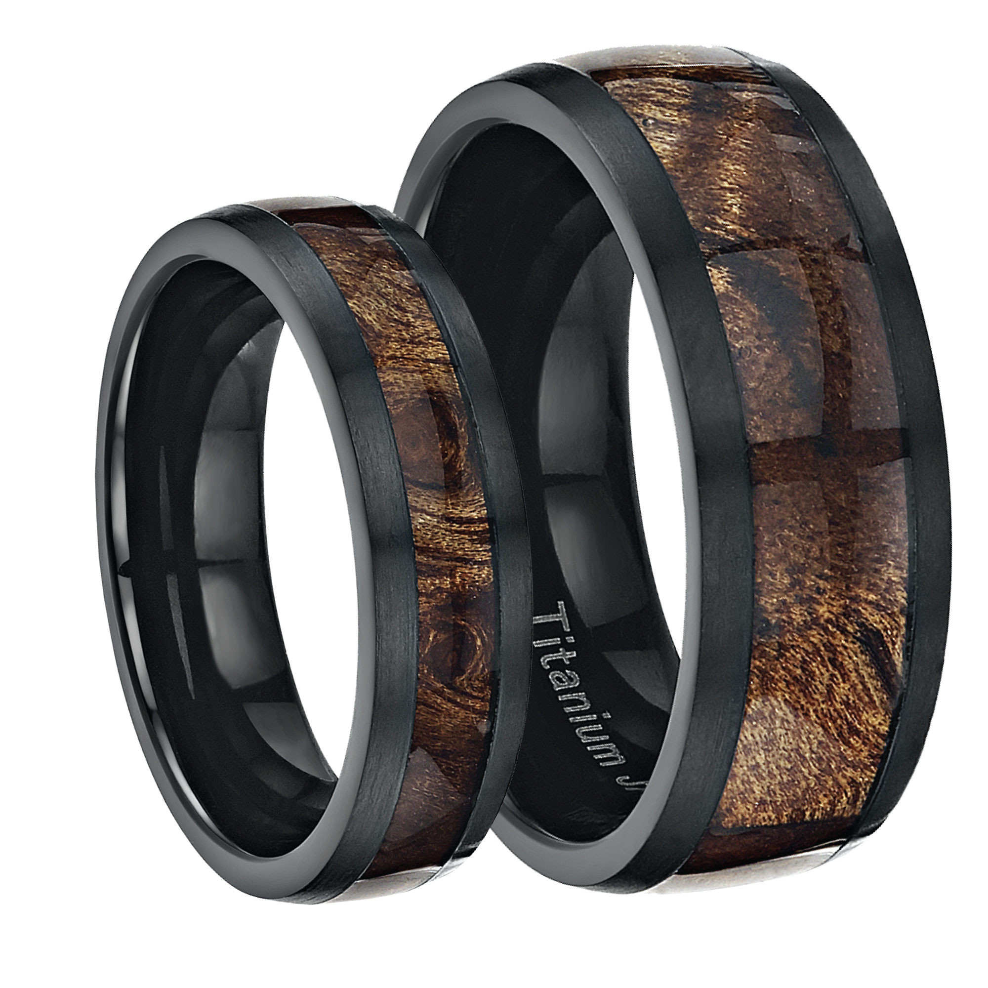 Titanium Wedding Ring Sets
 His&Hers Black Titanium Wedding Ring Set Inlayed Genuine