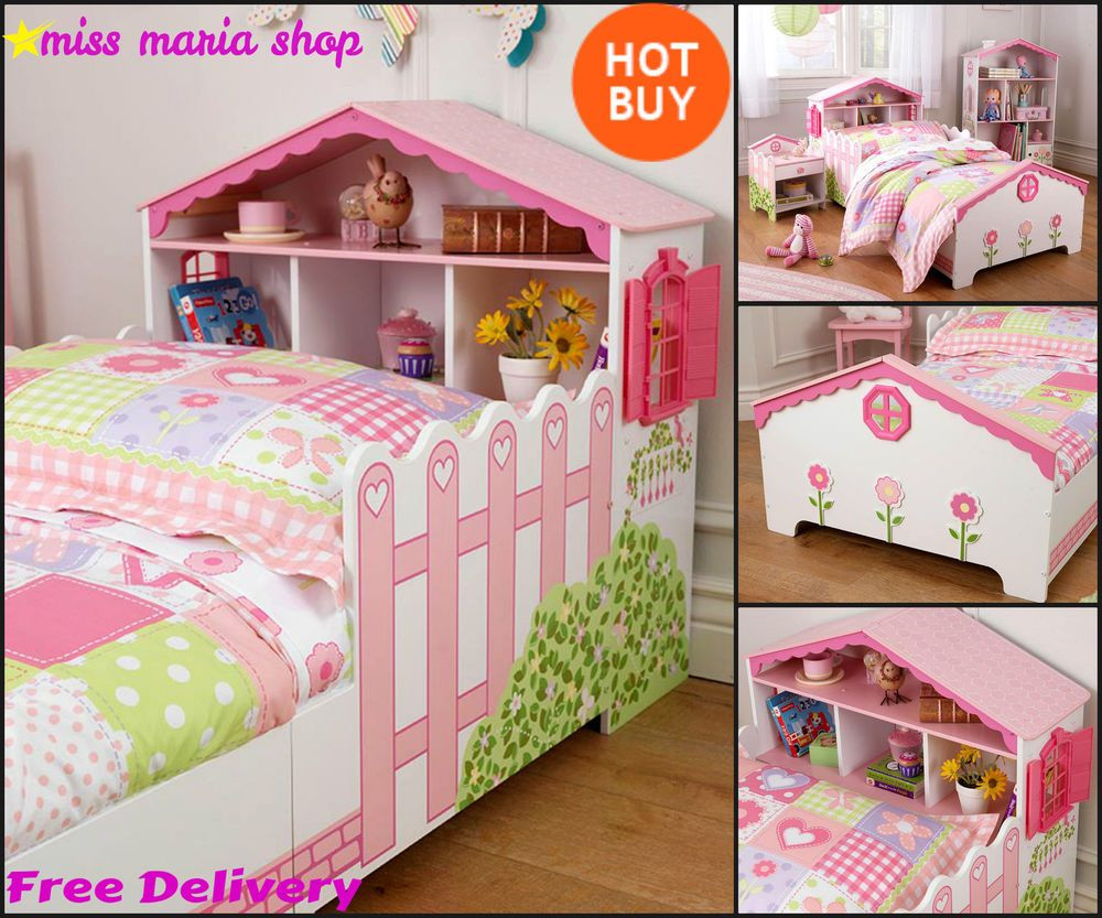 Toddler Girl Bedroom Furniture
 Girls Pink Single Bed Dollhouse Storage Toddler Kids