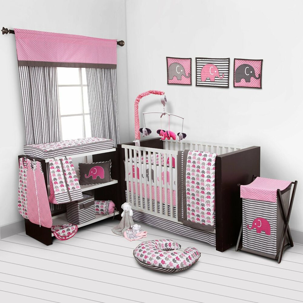 Toddler Girl Bedroom Furniture
 Baby Girl Bedroom Set Nursery Bedding Elephants Pink Grey