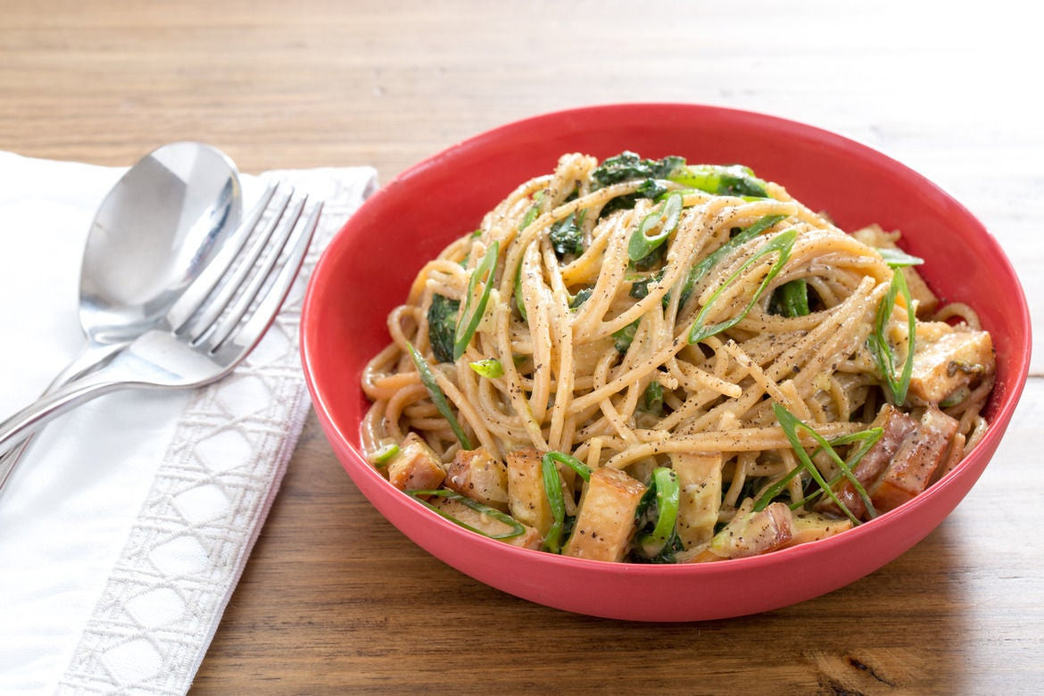 Tofu Spaghetti Recipes
 Recipe Whole Wheat Spaghetti Carbonara with Smoked Tofu