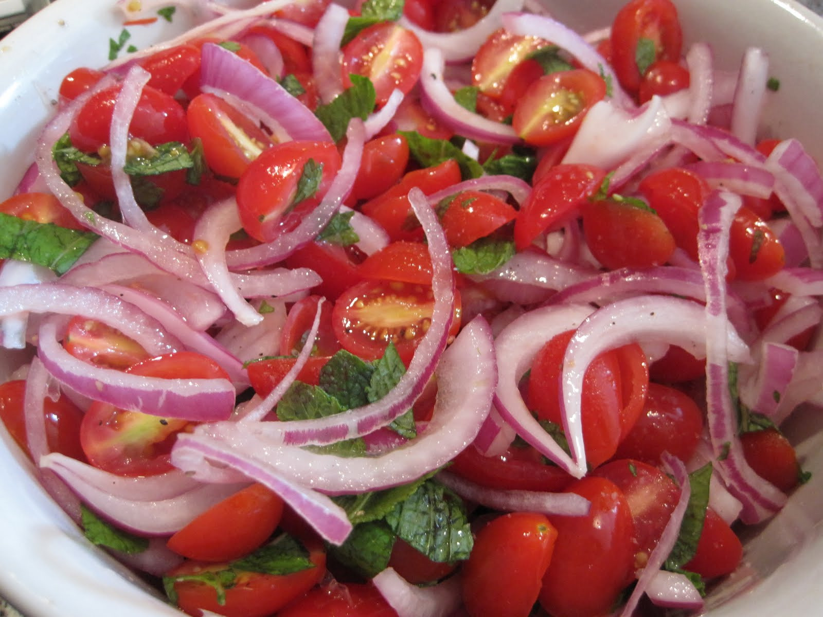 Tomato Onion Salad
 Making Michael Pollan Proud Red ion Tomato and Mint Salad