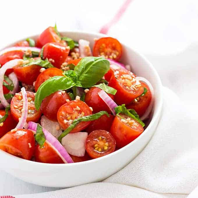 Tomato Onion Salad
 Tomato Basil and Red ion Salad